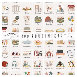 300 Routinekarten für Kinder zum Ausdrucken - Montessori Tagesplan Morgenroutine & Abendroutine  editierbare Routinekarten Download