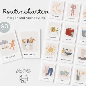 Routinekarten für Kinder zum Ausdrucken - Montessori Tagesablauf Lernkarten PDF Morgenroutine & Abendroutine Bildkarten digitaler Download