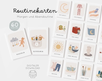 Routinekarten für Kinder zum Ausdrucken - Montessori Tagesablauf Lernkarten PDF Morgenroutine & Abendroutine Bildkarten digitaler Download