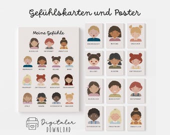Gefühlskarten für Kinder Gefühle und Emotionen verstehen Montessori Lernkarten und Poster zum ausdrucken digitaler Download