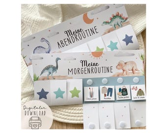 Routineplan Kinder Dino PDF – Morgenroutine & Abendroutine Kinder – Tagesablauf Kinder Vorlage – Montessori Routinekarten zum Ausdrucken