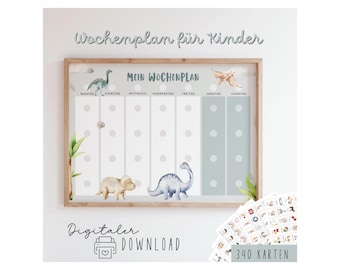 Wochenplan Kinder PDF zum Ausdrucken Montessori Routineplan Dino mit 350 Symbolen Tagesplan für mehr Struktur im Alltag Druckvorlage
