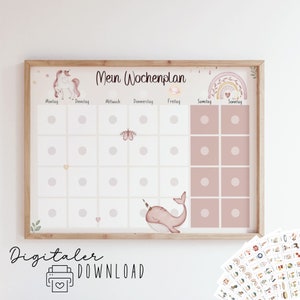 Weekly plan for children/Weekly plan unicorn/Children's weekly plan/Personalized/Montessori