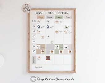 Familienwochenplan A3 für 4 Personen  Familien Haushaltsplan  Speiseplan und Organizer  visuelle Wochenübersicht zum Ausdrucken