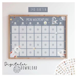 Wochenplan für Kinder mit Routinekarten Space zum Ausdrucken visuelle Wochenübersicht  Montessori für Selbstständigkeit im Familienalltag