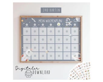 Wochenplan für Kinder mit Routinekarten Space zum Ausdrucken visuelle Wochenübersicht  Montessori für Selbstständigkeit im Familienalltag
