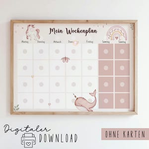 Wochenplan für Kinder ohne Karten / Wochenplan Einhorn/ Kinder Wochenplan/ Montessori/ zum AUSDRUCKEN