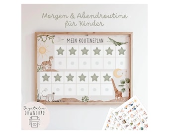 Morgen & Abendroutine für Kinder zum Ausdrucken wilde Tiere / Routineplaner mit Sternchen / Morgenroutine für Kinder Montessori Download