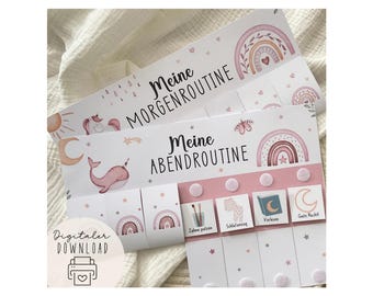 Routineplan Kinder Einhorn PDF – Morgen- & Abendroutine zum Umklappen – visueller Tagesablauf Kinder Mädchen – Printable