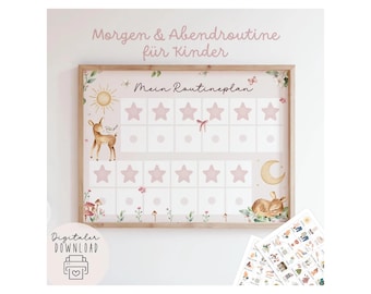 Morgen & Abendroutine für Kinder zum Ausdrucken Reh / Routineplaner mit Sternchen / Morgenroutine für Kinder Montessori Download