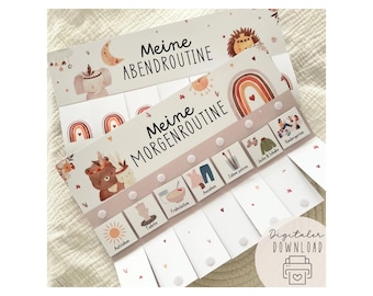 Morgen & Abendroutine für Kinder Boho / Routineplaner mit Sternchen / Morgenroutine für Kinder Montessori Vorlage editierbar zum Ausdrucken
