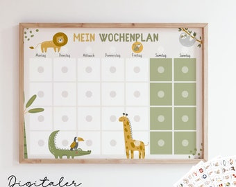 Weekly plan for children/ Weekly plan jungle/ Children's weekly plan/ Montessori to print