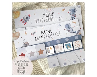 Morgen & Abendroutine für Kinder Space Routineplaner mit Sternchen Morgenroutine für Kinder Montessori zum Ausdrucken