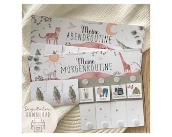 Morgenroutine & Abendroutine Kinder PDF Routineplan Kinder Tiere Montessori Routinekarten zum Ausdrucken
