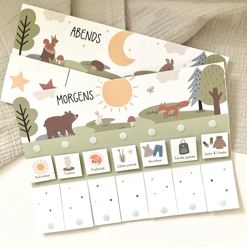 Morning & evening routine for children forest animals/ routine plan with stars/ routine plan for children/ to print out image 2