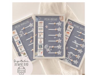 Tagesplan für Kinder zum Ausdrucken Space / Morgen- und Abendroutine / Routineplaner Montessori Download
