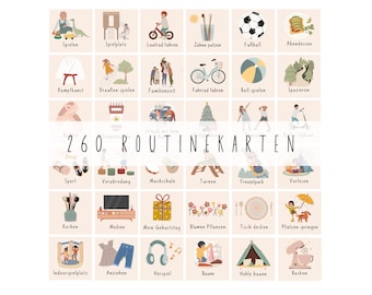 260 Routinekarten für Kinder, Tagesplan Morgenroutine & Abendroutine, Tagesablauf Kindergarten und Schule Montessori, zum AUSDRUCKEN
