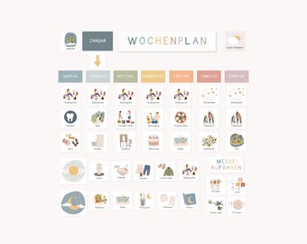 Flexibler Wochenplan zum Ausdrucken, Tagesplan oder Aufgabenplan, Morgenroutine und Abendroutine, Familienplaner mit Wochenübersicht