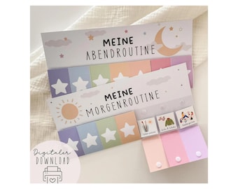Morgen & Abendroutine Kinder Bunt, Morgenroutine Plan, Tagesplan Download,Routineplaner Vorlage Montessori zum Ausdrucken