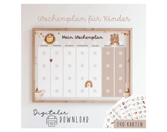 Wochenplan für Kinder Löwe & Bär – Visuelle Wochenübersicht mit Montessori Routinekarten zum Ausdrucken  Digitaler Download