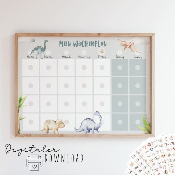 Weekly plan for children/Weekly plan dinosaurs/Children's weekly plan/Personalized/Montessori/to print out