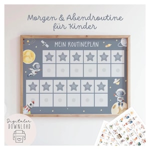 Morgen & Abendroutine für Kinder zum Ausdrucken Space/ Routineplaner mit Sternchen/ Morgenroutine für Kinder Montessori Download