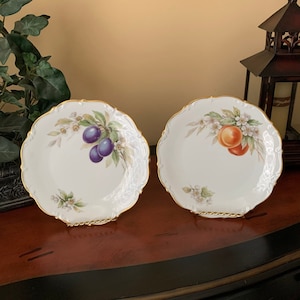 Vintage PT Bavaria Fruit Salad Plates: Peach & Plum, Set of 2