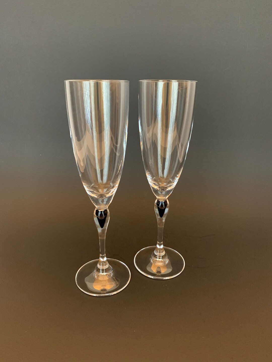Cristal D'arques Durand venise Saphir Cobalt Blue Teardrop Champagne Flutes, Vintage, Wedding