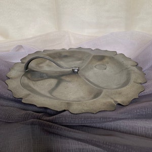 Vintage Solid Pewter 3-Section Snack Tray with Handle