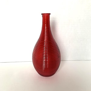 Ruby Red Glass Beehive Decorative Vase 8&quot; high, Ribbed Vase