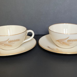 Lenox Harvest Teacups and Saucers, 3 Sets of 2 Cups and 2 Saucers, Vintage, Made in the USA