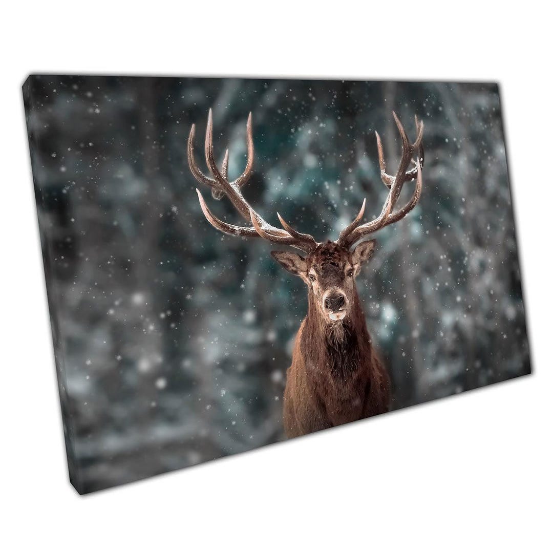 Majestic Stag Wall Art Print Strong Deer With Grand Antlers in Snowy ...