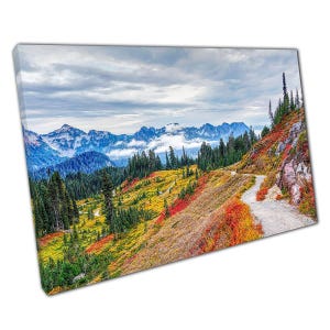 Mount Rainier Autumn Canvas Wall Art  Vibrant Fall Decor for Home  Office
