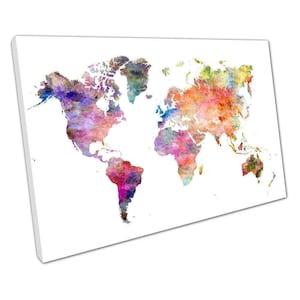 Impression d'art mural carte du monde aquarelle - Europe Asie Amérique Afrique - Décoration de bureau à domicile prête à accrocher