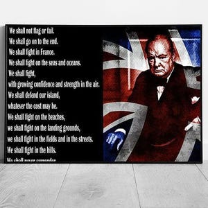 Winston Churchill We shall never surrender quote Ready to Hang Wall Art Print Framed Picture print