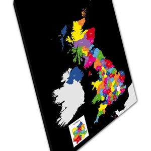 Lebhafte UK Postleitzahl Karte: Wandkunst zum Aufhängen für Heim- & Bürodekor