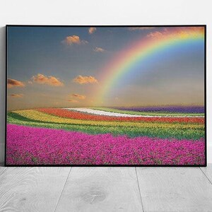 Stampa su carta Campo arcobaleno e cieli arcobaleno Primavera Stampa artistica da parete pronta da appendere Stampa con cornice