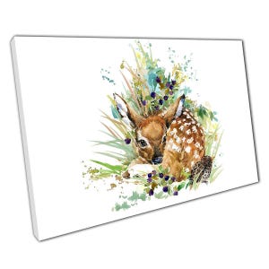 Impressão em tela de cervo fulvo em aquarela, arte animal da floresta para decoração de escritório doméstico