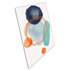 Impressão de arte de parede com formas em camadas - Arte de linha em círculo azul-laranja para decoração de home office