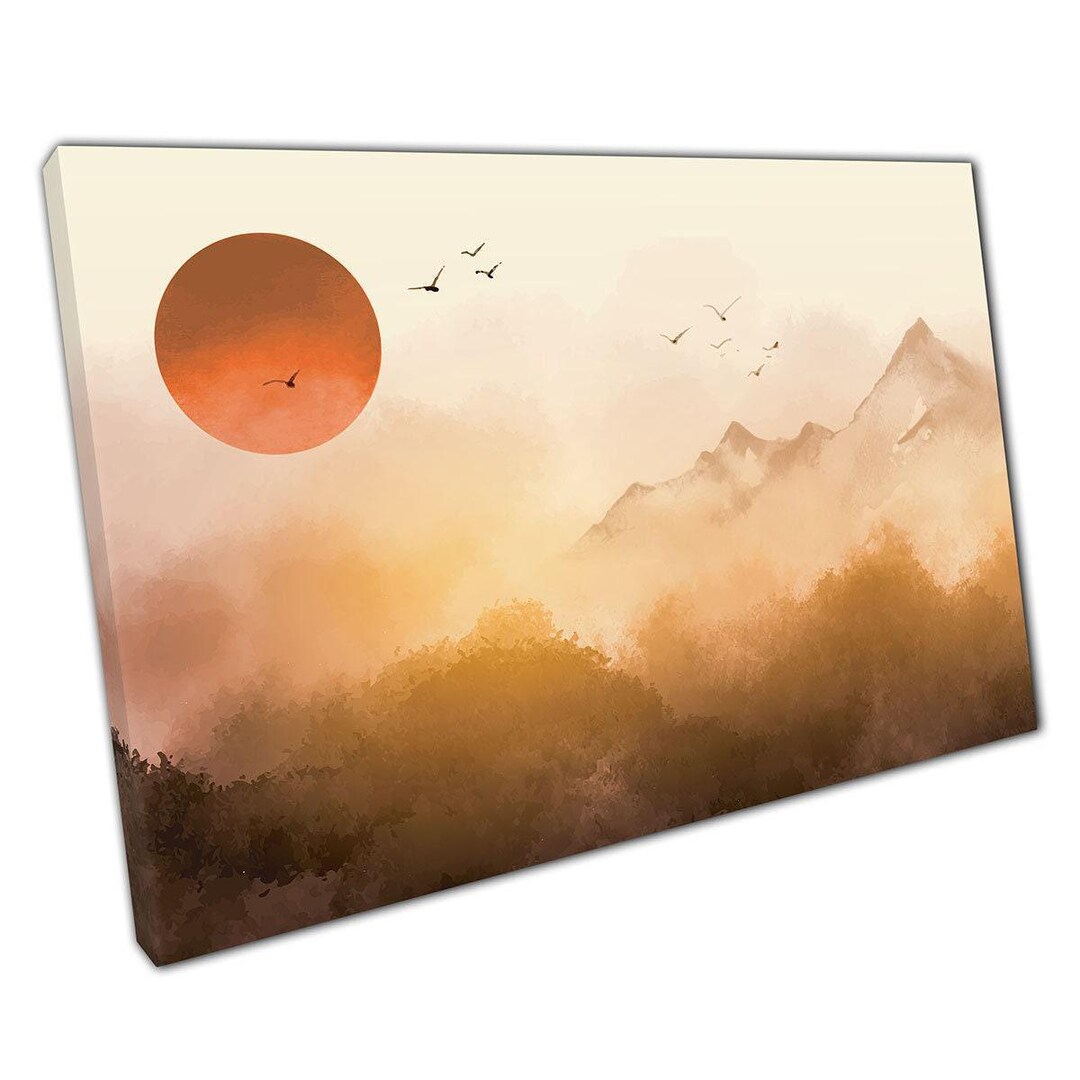 Misty Sunrise Forest Mountain Landscape Canvas Wall Art - Serene ...