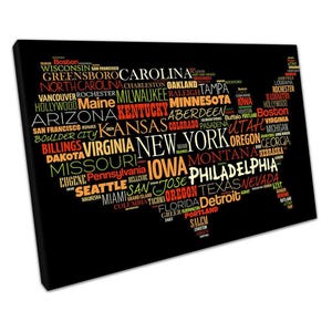 Mappa degli stati degli USA colorata su tela / Decorazione murale pronta da appendere per casa e ufficio