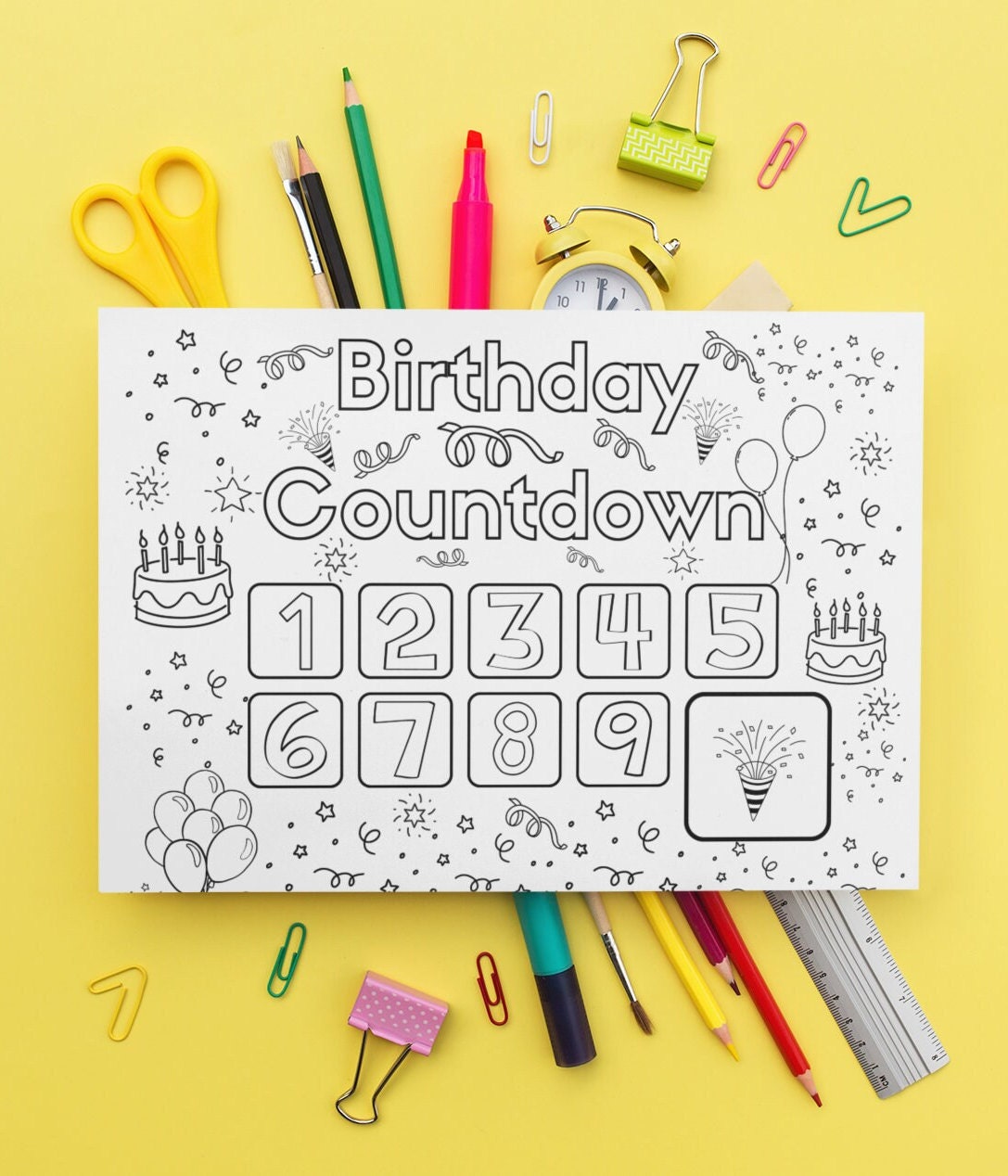 BIRTHDAY COUNTDOWN Coloring Page *PDF_PNG*- Printable - Digital ...