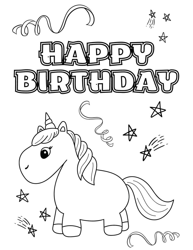 UNICORN Coloring Birthday Card PDF & PNG Printable Digital Birthday