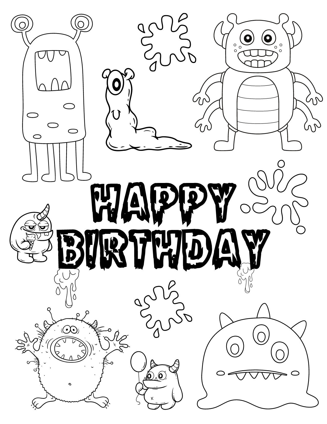 MONSTER Coloring Birthday Card - *PDF &amp; PNG*- Printable - Digital ...