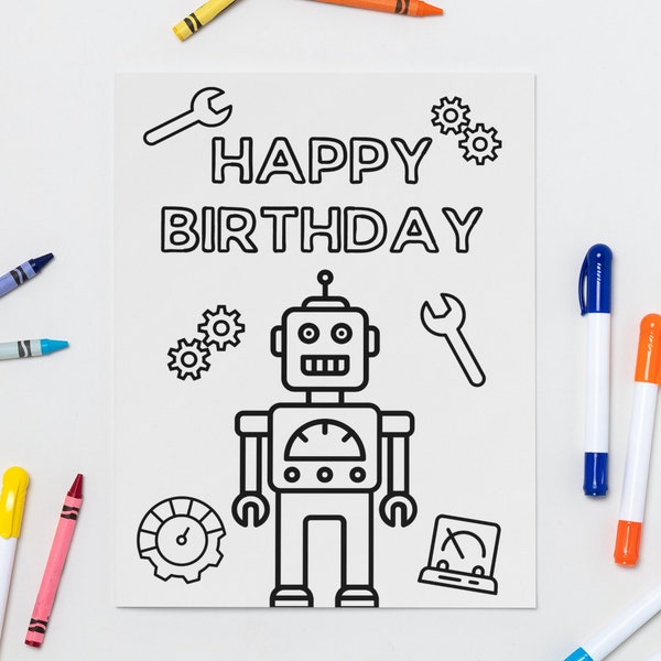 Robot Birthday Card - Etsy