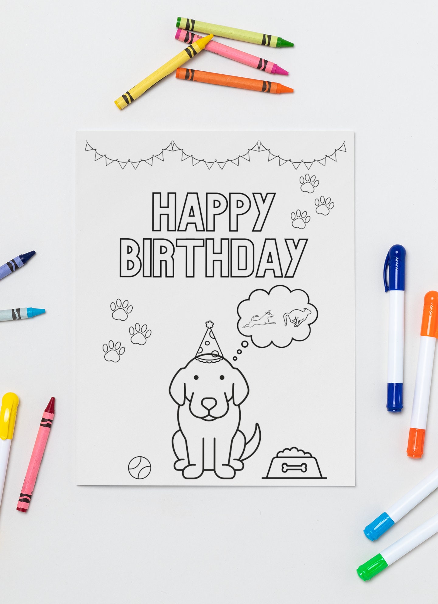 DOG Coloring Birthday Card - *PDF &amp; PNG*- Printable - Digital Birthday ...
