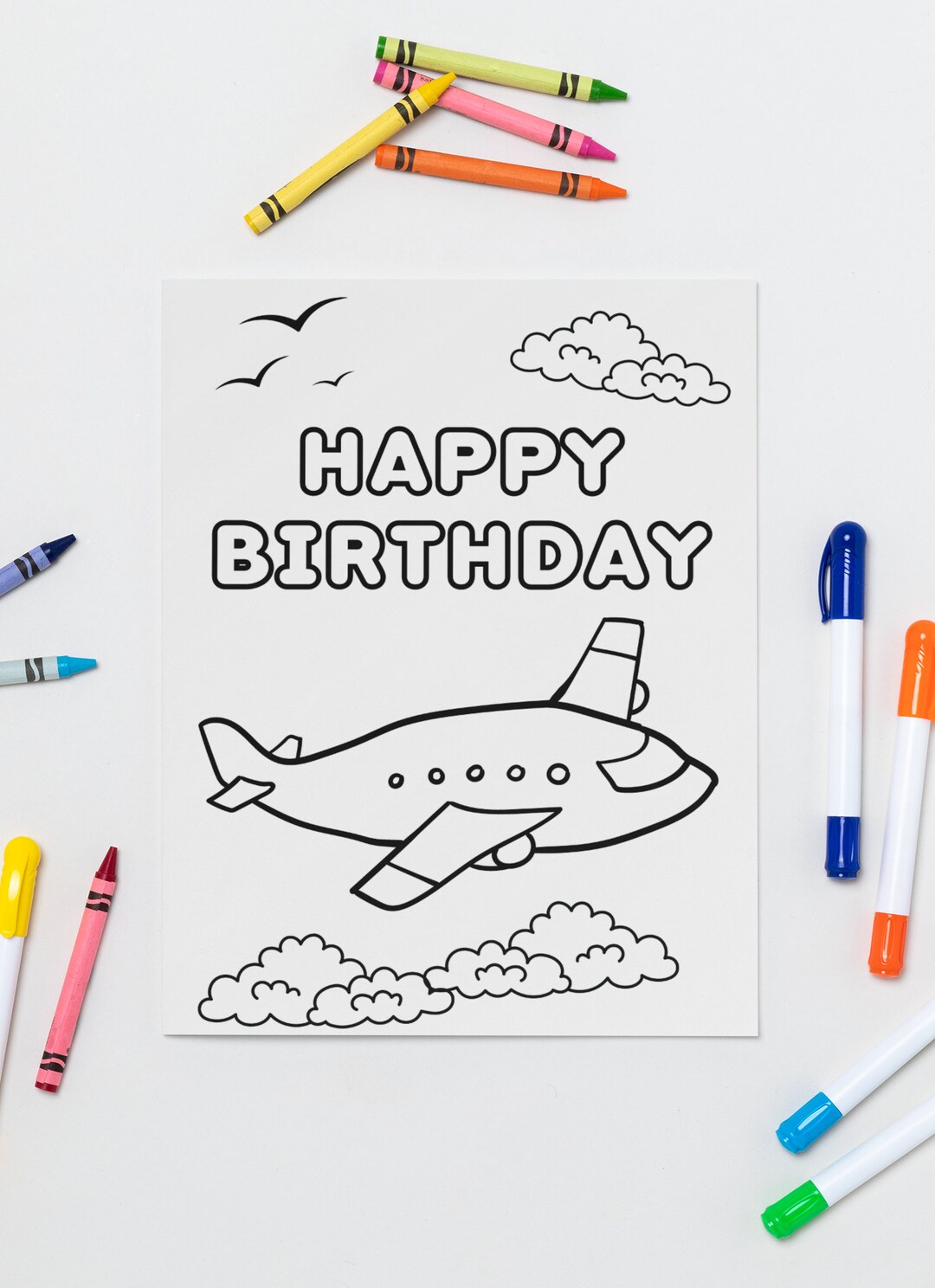 AIRPLANE Coloring Birthday Card - *PDF & PNG*- Printable - Digital ...