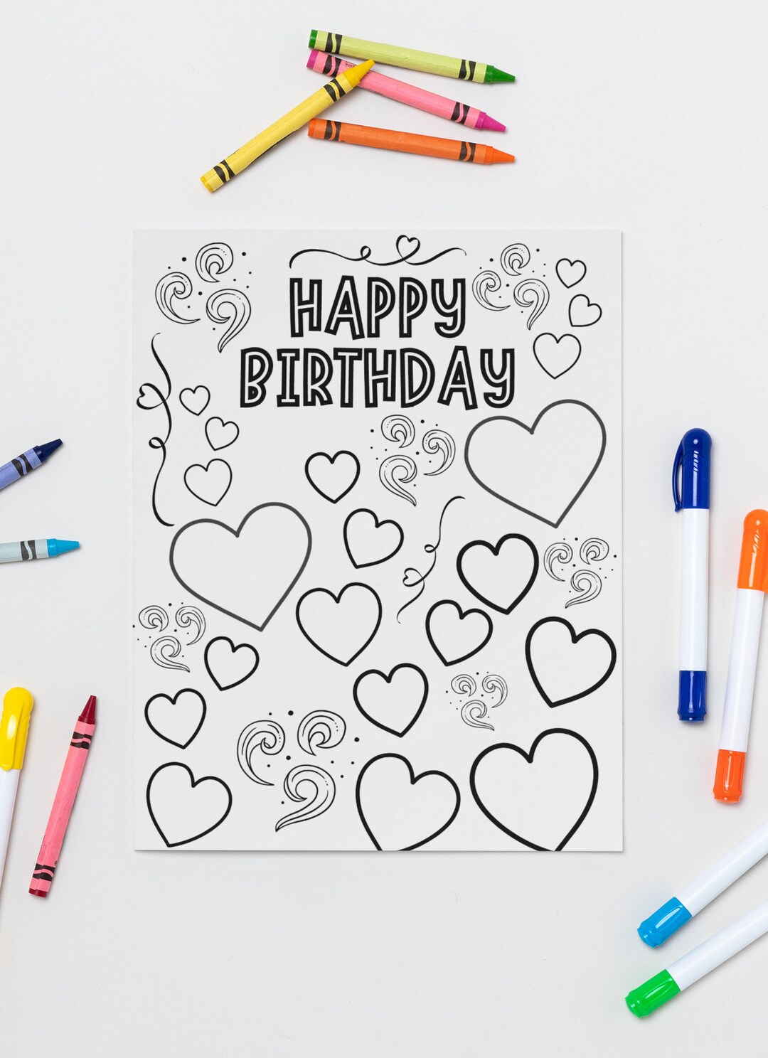 HEARTS Coloring Birthday Card - *PDF & PNG*- Printable - Digital ...