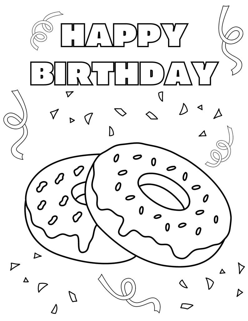 DONUTS Coloring Birthday Card PDF & PNG Printable - Etsy