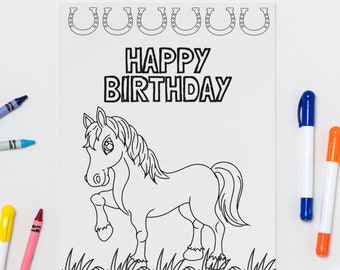 Tarjeta de cumpleaños para colorear HORSE - *PDF & PNG*- Imprimible - Tarjeta de cumpleaños digital - Tarjeta de cumpleaños imprimible - 4.25x5.5 (8.5x11 plegado)